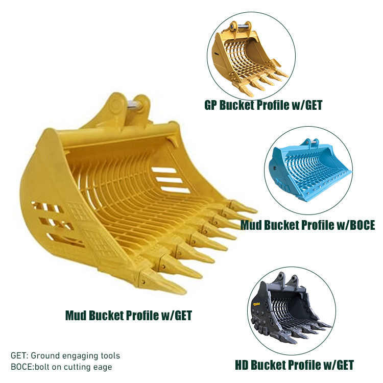 1-80T Excavator Skeleton Bucket được làm bằng vật liệu Q355 với dung lượng thùng tùy chỉnh