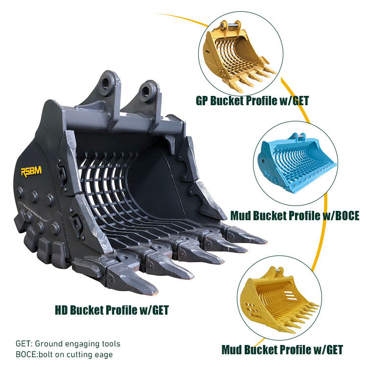 1-80T Excavator Skeleton Bucket được làm bằng vật liệu Q355 với dung lượng thùng tùy chỉnh